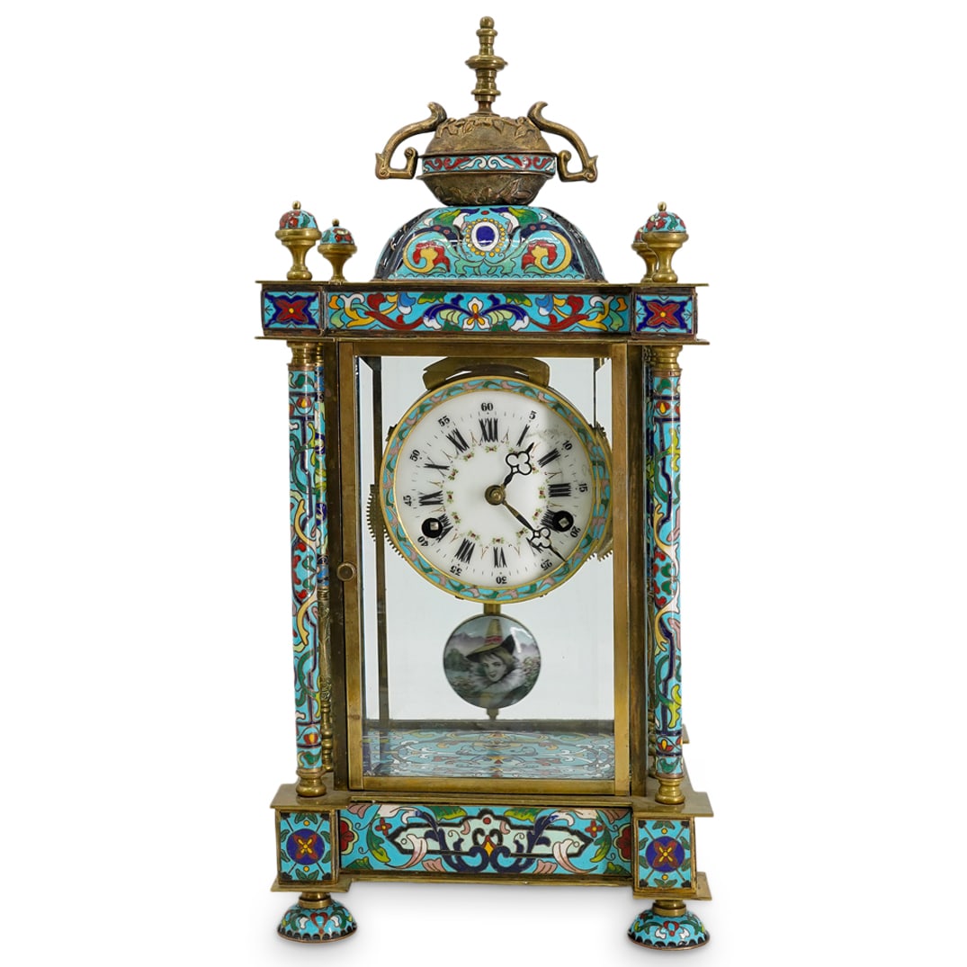Chinoiserie Brass Cloisonne Enamel Clock (1 of 5)