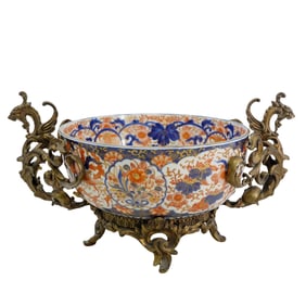 Chinoiserie Porcelain Bowl & Bronze Figural Stand
