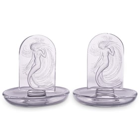 (2 Pc) Lalique "Naiade" Crystal Dancing Nymphs trinket dishes