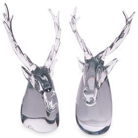 (2 Pc) Vintage Murano Glass Deer Heads