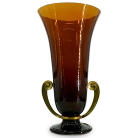 Large Vittorio Rigattieri Murano Art Glass Vase with Brass Handles