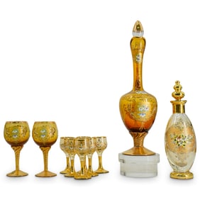 (10 Pc) Venetian Amber Glass Decanter Set