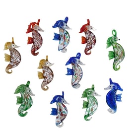 (11 Pc) Murano Glass Miniature Seahorse Figurines