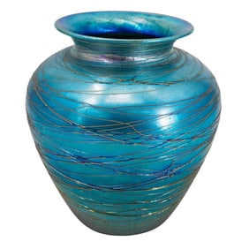 Victor Durand Iridescent Blue Art Glass Vase