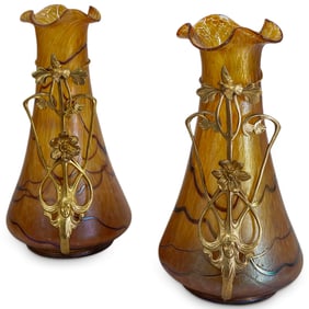 Pair Art Nouveau Loetz Art Glass Vases