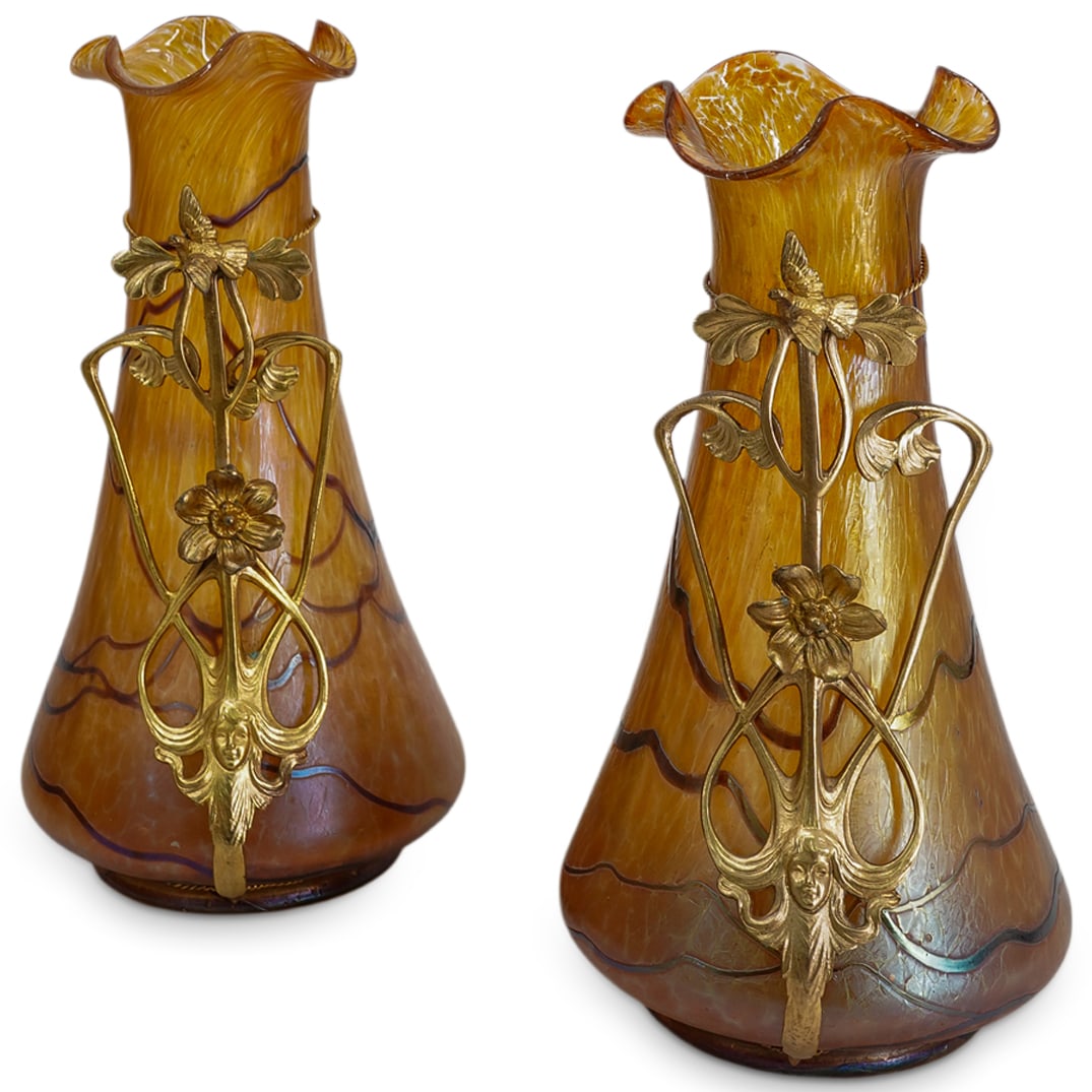 Pair Art Nouveau Loetz Art Glass Vases (1 of 5)