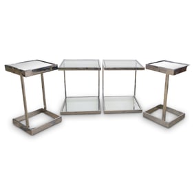 (4 Pc) Modern Chrome & Glass Side Tables