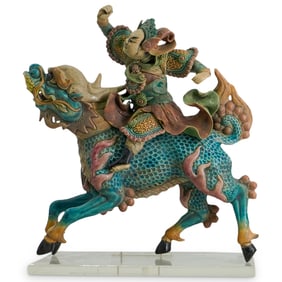 19th Century Chinese Polychrome Glazed Roof Tile Warrior