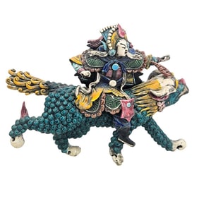 19th Century Chinese Polychrome Glazed Roof Tile Warrior