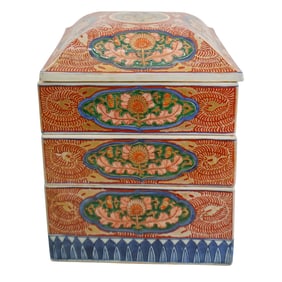 Antique Japanese Kutani Porcelain Stacking Box