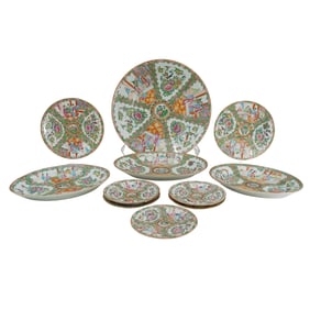 (11 pc) Antique Chinese Famille Rose Medallion China Dish Set
