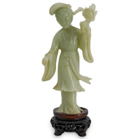 Chinese Carved Jade Woman Figure with Stand