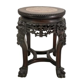 Antique Chinese Carved Wood & Stone Pedestal