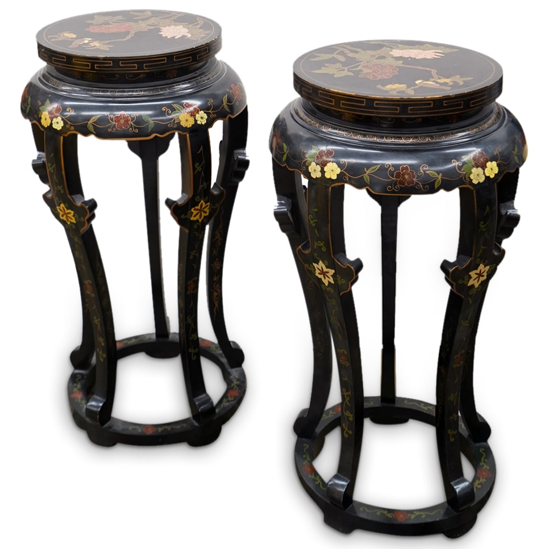 Pair Chinese Lacquered Wood Stools (1 of 5)