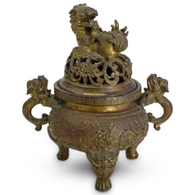 Chinese Bronze Foo Dog Tripod Censer