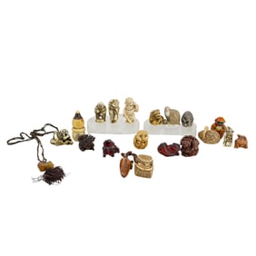 (20 Pc) Vintage Chinese Carved Netski Grouping