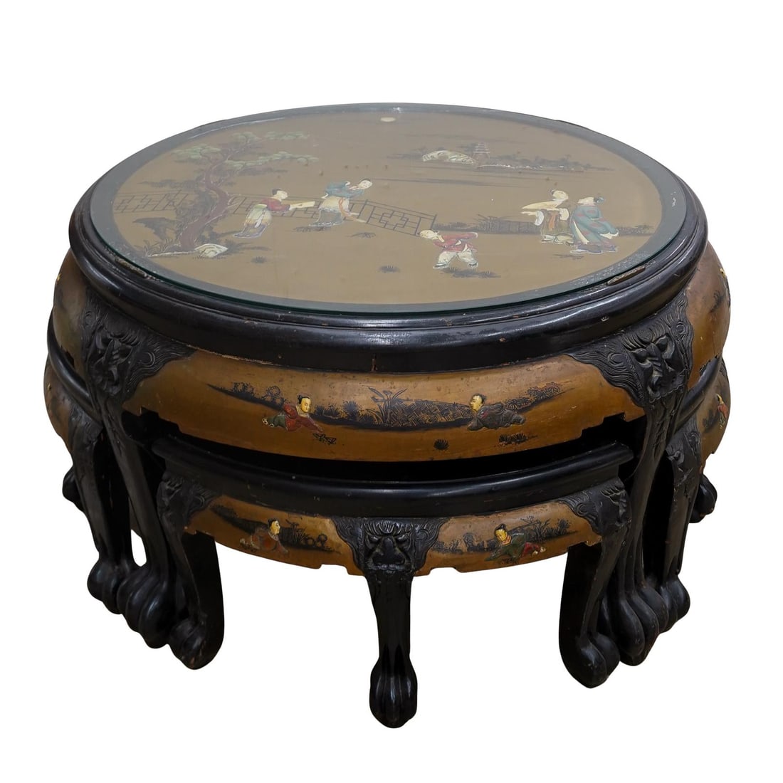 (5 pcs) Chinese Tea Table with Four Chairs (1 of 10)