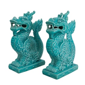 (2 pcs) Chinese Porcelain Roof Tile Dragons