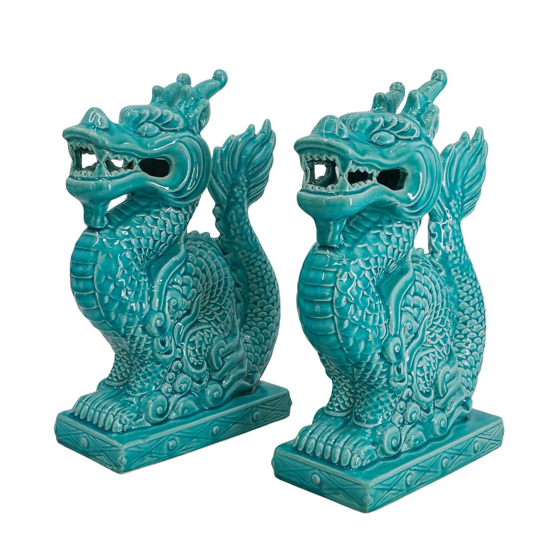 (2 pcs) Chinese Porcelain Roof Tile Dragons (1 of 5)