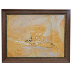 Large Signed Impressionist Oil on Canvas Bird Painting