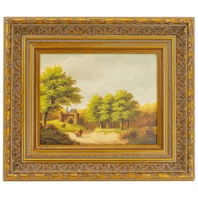 Antique Oil On Panel Landscape Painting