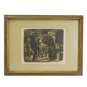 Kathe Kollwitz (German, 1867) "Hamburg Pub" Signed Etching