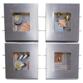 (4 Pc) Modern Mixed Metal Wall Sculptures