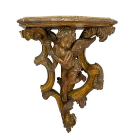 19th Cent. Italian Carved Wood Cherub Wall Bracket