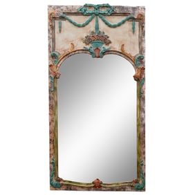 Large Antique Italian Polychrome Wood Mirror