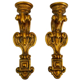 Pair Large Gilded Wooden Sconces