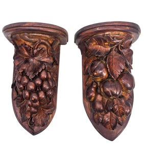 Pair of Antique Carved Fruitwood Wall Shelf