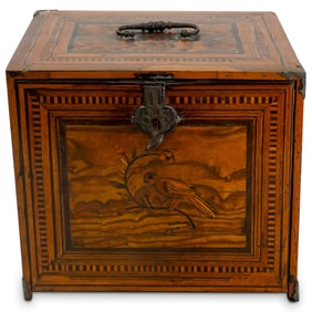 19th Cent. Wood Marquetry Inlaid Coffer Box