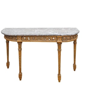 Neoclassical Carved Wood and Marble Top Console Table