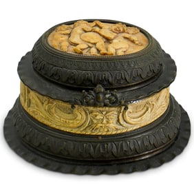 19th C. German Carved Bone & Bronze Box