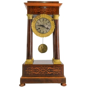 19th C. French Portico Mahogany Dore Bronze Clock
