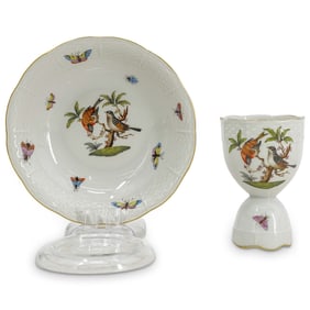 (2 Pc) Herend Rothschild Porcelain Egg Cup & Bowl