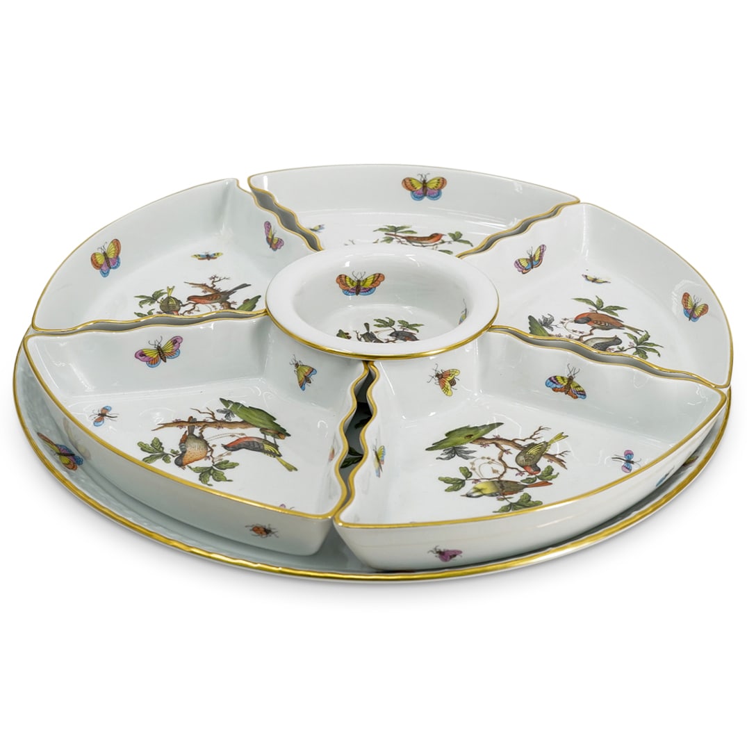 (7 pc) Herend "Rothschild bird" Hors D'Oeuvre dish (1 of 5)