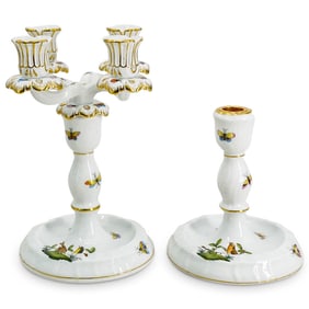 (2 Pc) Herend Porcelain Candelabras, Rothschild bird