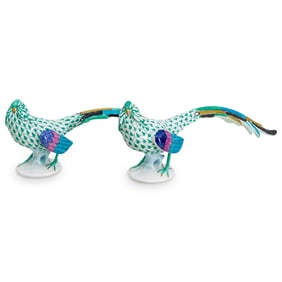 (2 Pc) Herend Green Fishnet Pheasant Birds