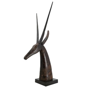 African Bonded Bronze Antelope Head on Pedestal