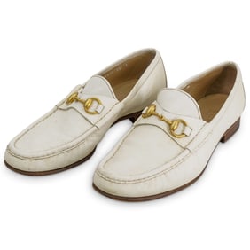 Gucci Horsebit White Leather Mens Loafers