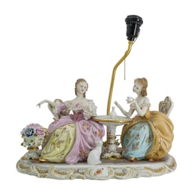 German Porcelain Figural Grouping Lamp
