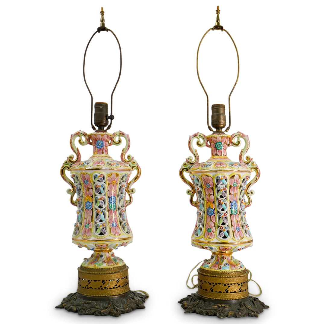 Pair Capodimonte Style Porcelain Lamps (1 of 8)