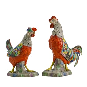Pair Samson Porcelain Cockerel & Hen Figurines
