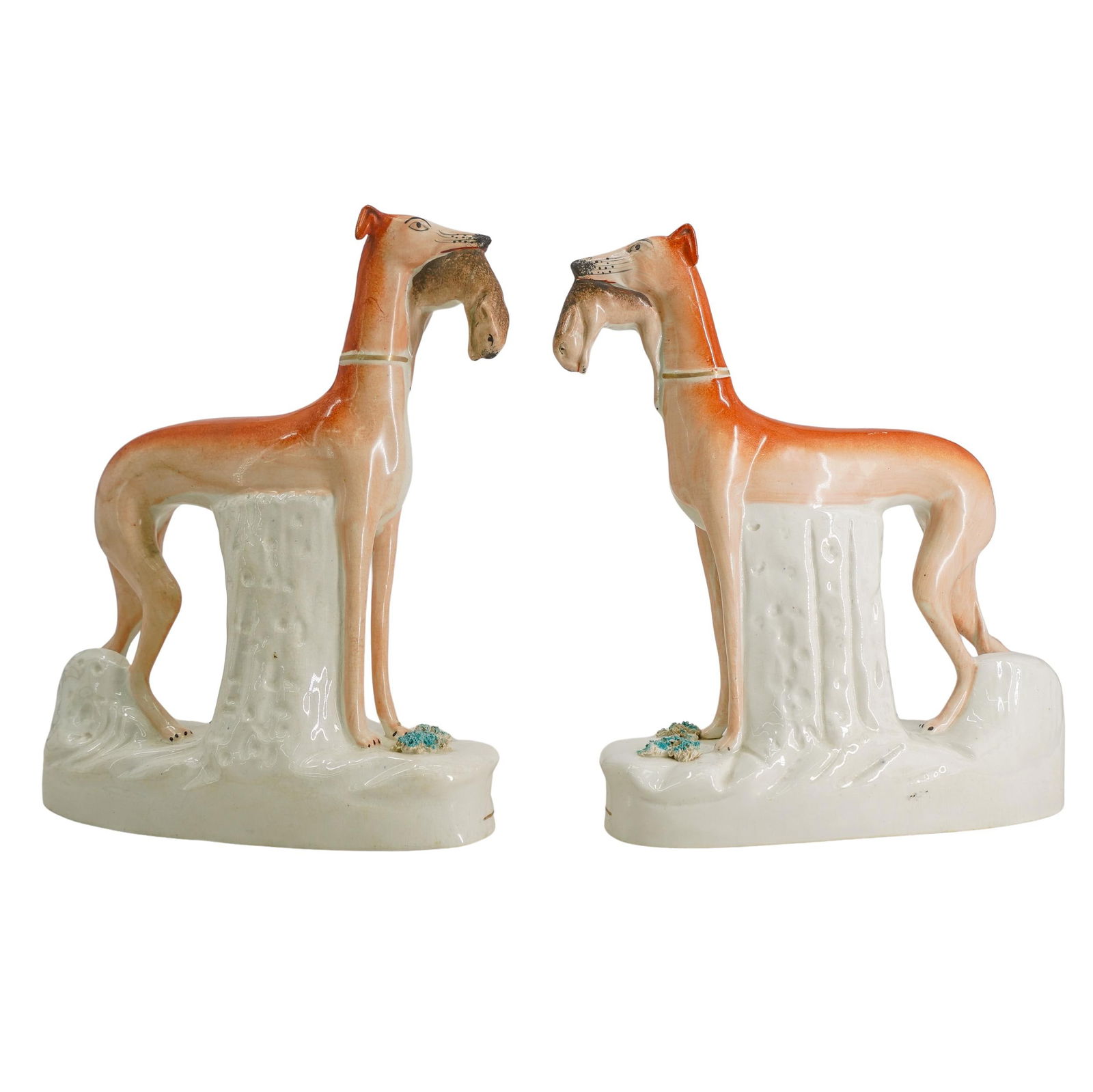 Pair English Staffordshire Hunting Hounds with Rabbits Porcelain Figurines (1 of 10)