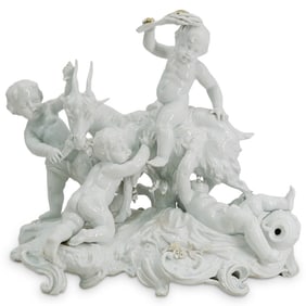 19th Century German Porcelain Putti & Goat Grouping