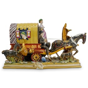 Limoges Porcelain Carriage Scene with Figurines