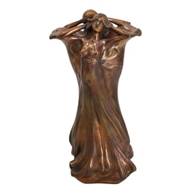 Signed Art Nouveau Brass & Copper Figural Vase