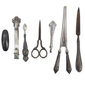 (7 Pc) Antique Sterling Silver Assorted Sewing & Grooming Tools