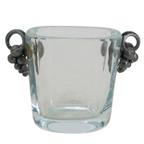 Art Deco Stromberg Glass Miniature Vase W/ Silver Grape Handles